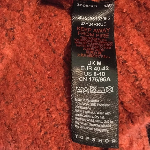 TopShop Zip Detail Waffle Knit Sweater Blouse Top Zipper Brown Rust Pullover - Picture 6 of 7